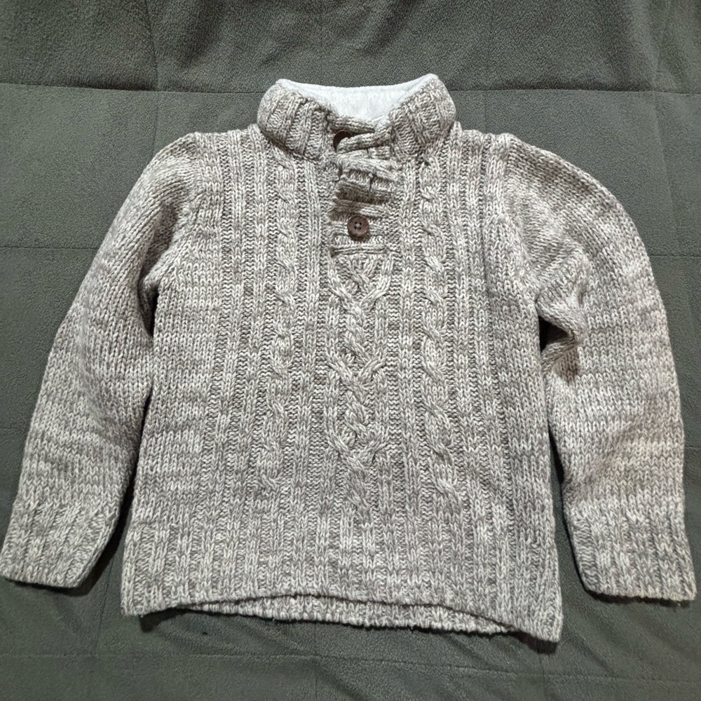 Boy’s Chunky Knit Shawl Collar Sweater - Light Gray